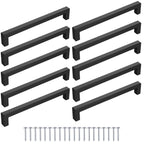 Juego de 10 Tiradores Negros Mate para Muebles, Diseño Cuadrado, Distancia de Agujeros de 128 mm, 160 mm, Modernos y Estéticos para Gabinetes y Cajones, Ideal para Cocina, Baño y Sala – Incluye Tornillos