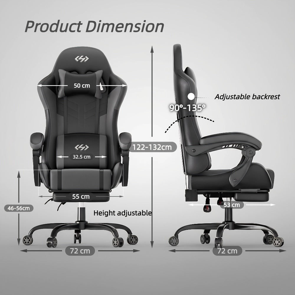 Silla Gaming con Cojín de Resortes de Bolsillo, Silla de Computadora Ajustable en Altura, Silla Ergonómica para Adultos con Soporte Lumbar de Masaje, Silla con Función Giratoria, para Gaming u Oficina