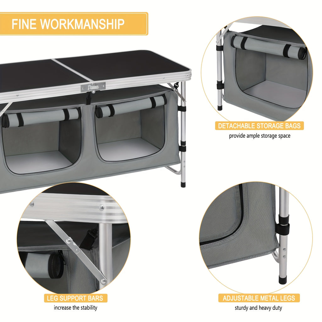 1 pieza Mesa de exterior, mueble de exterior para acampar, equipo de senderismo, mesa de camping, mesa plegable, gabinete de camping plegable, mesa de camping con altura ajustable, espacio de almacenamiento, mueble de camping para exteriores, mesa plegabl