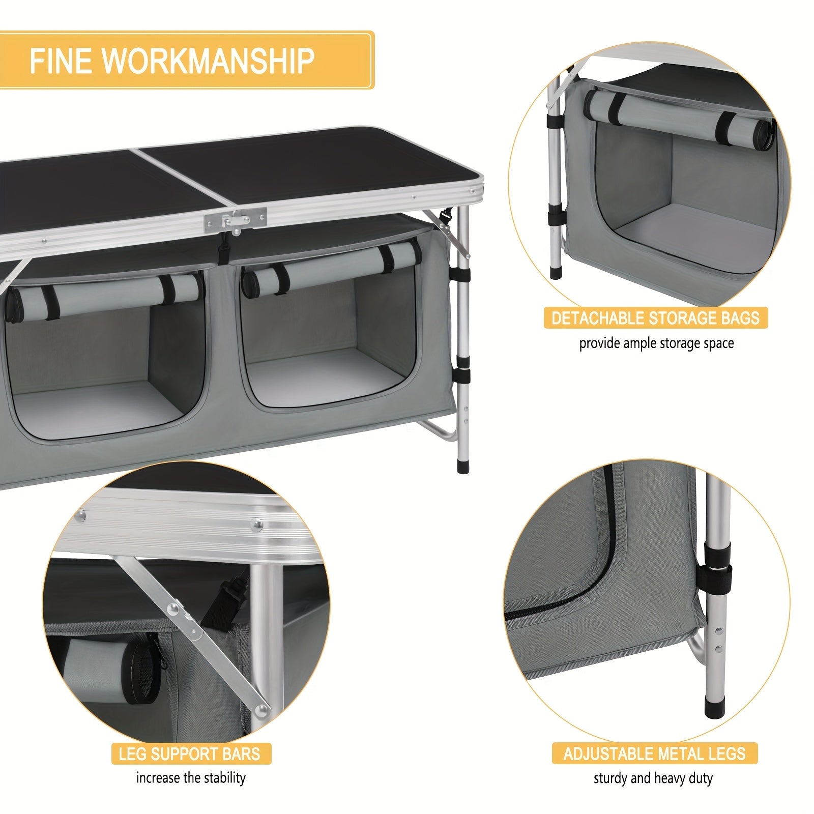 1 pieza Mesa de exterior, mueble de exterior para acampar, equipo de senderismo, mesa de camping, mesa plegable, gabinete de camping plegable, mesa de camping con altura ajustable, espacio de almacenamiento, mueble de camping para exteriores, mesa plegabl