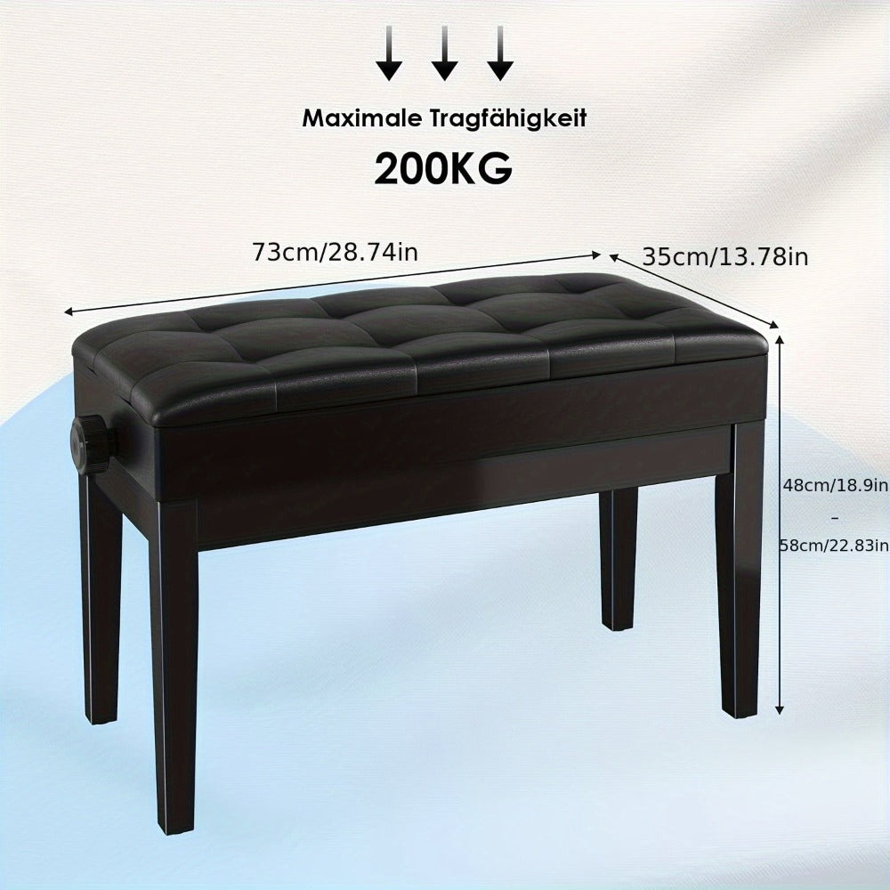 Banco para instrumento de teclado, Banco para piano, Altura ajustable 48-58 cm, Banco para piano con espacio de almacenamiento, Cojín de cuero sintético, Capacidad de carga hasta 150 kg, Banco multifuncional, Se puede utilizar como taburete de vestir, tab