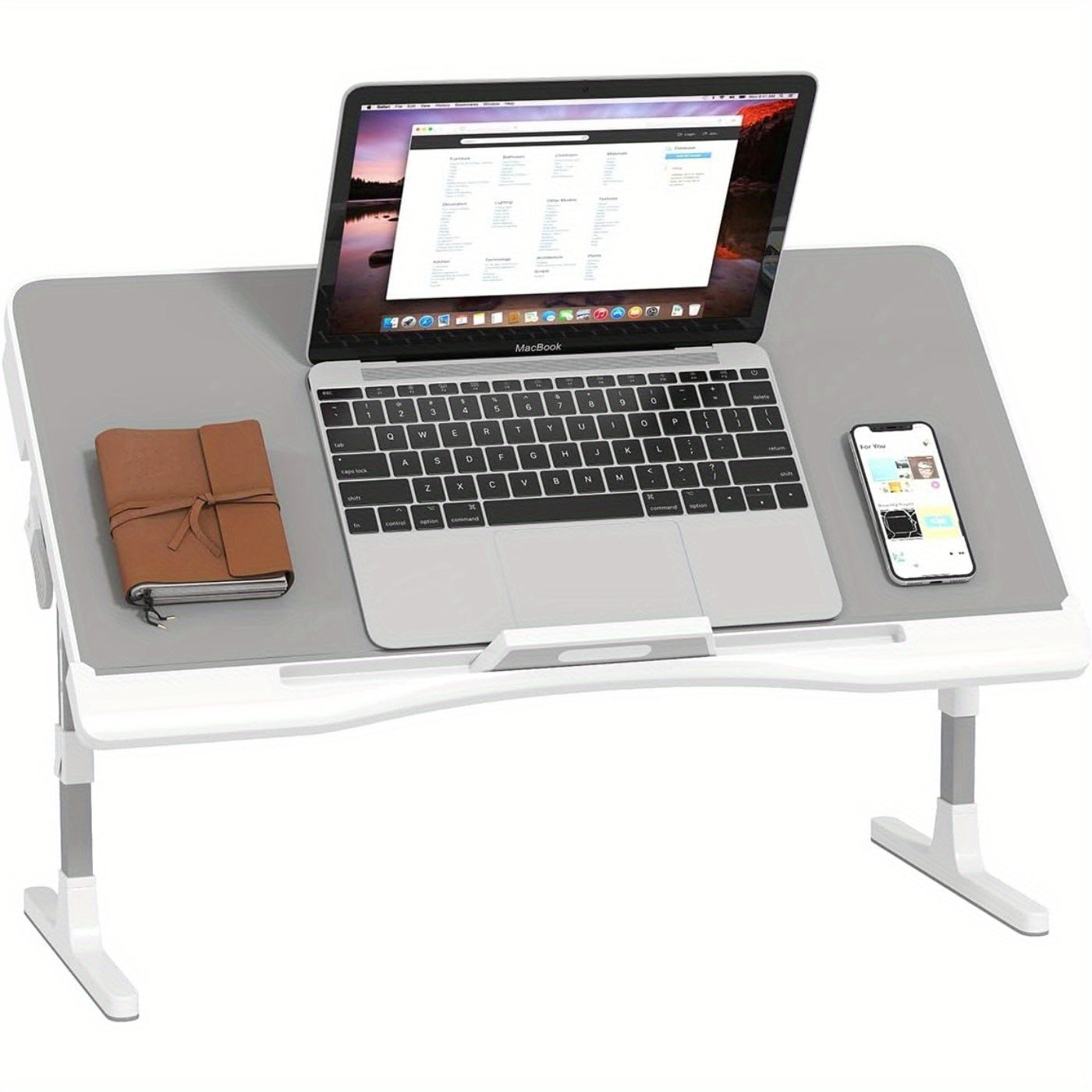 Escritorio Ajustable para Portátil con Alfombrilla para Ratón, Mesa de Cama Portátil de 17 Pulgadas, Plegable y Antideslizante, Estable para Oficina en Casa, Estudio, Desayuno, Dibujo - Altura y Ángulo Ajustables