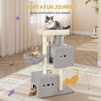 Árbol para Gatos de 98 cm, Árbol Pequeño con Perchas, Múltiples Niveles, Casa para Gatos con 2 Cuevas, Poste Rascador de Sisal y Hamaca