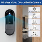 Cámara de Timbre WiFi Inalámbrica con Audio Bidireccional - Resolución HD, Timbre Visual WiFi con Cámara, Timbre Inteligente Inalámbrico Visual - Cámara de Timbre WiFi para Puerta, Visión Nocturna, Cambiador de Voz, Grabación de Fotos y Vídeos, Batería de