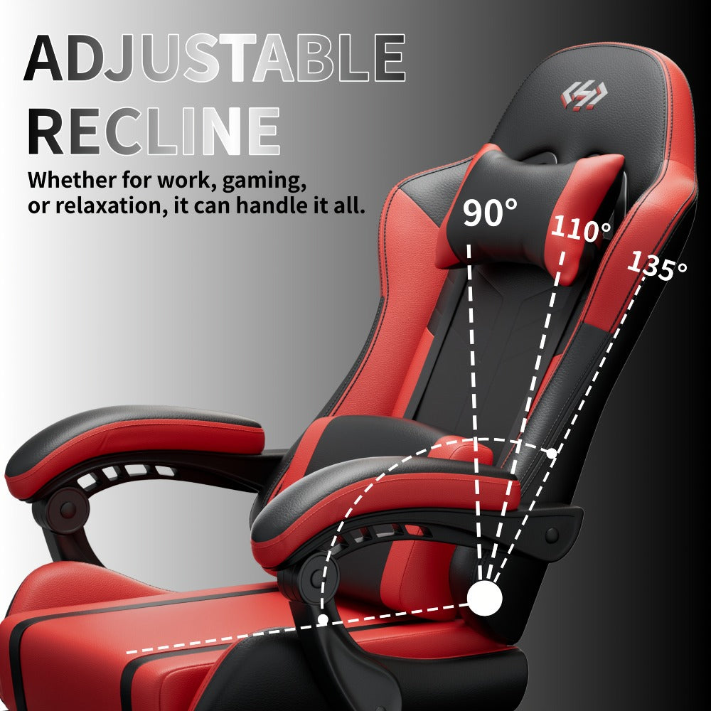 Silla Gaming con Masaje Lumbar Incorporado, Diseño Ergonómico Soporte Lumbar Ajustable y Reposacabezas, Silla de Computadora Giratoria de 360 Grados Reclinable para Oficina, Ideal para Juegos/Trabajo de Larga Duración