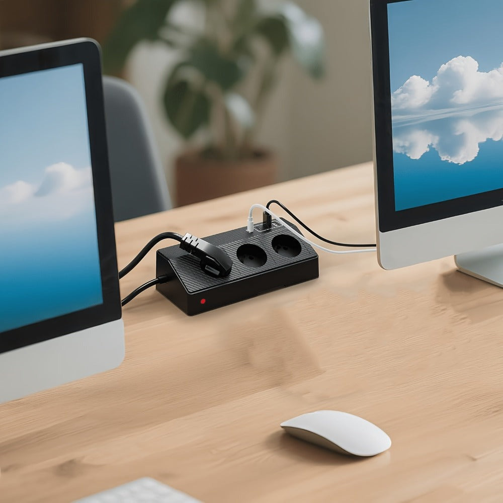 Tira de escritorio multifuncional 7 en 1 con carga rápida USB-C PD20W, toma de mesa con protección contra sobretensiones HAFINO en o blanco con 2 puertos USB-A, 3 tomas de CA y cable de extensión de 2 metros para uso en hogar y oficina, 1 pieza