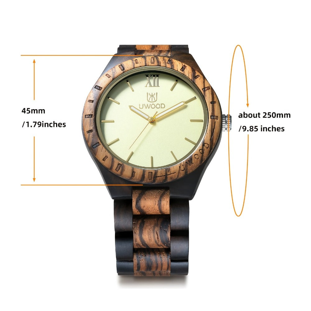 Leeev Reloj de Mano Ligero y Distintivo de Madera para Hombre, Colección Uwood Hecho a Mano de Sándalo Analógico de Cuarzo Vintage con Números Romanos, Reloj de Pulsera de Madera Natural