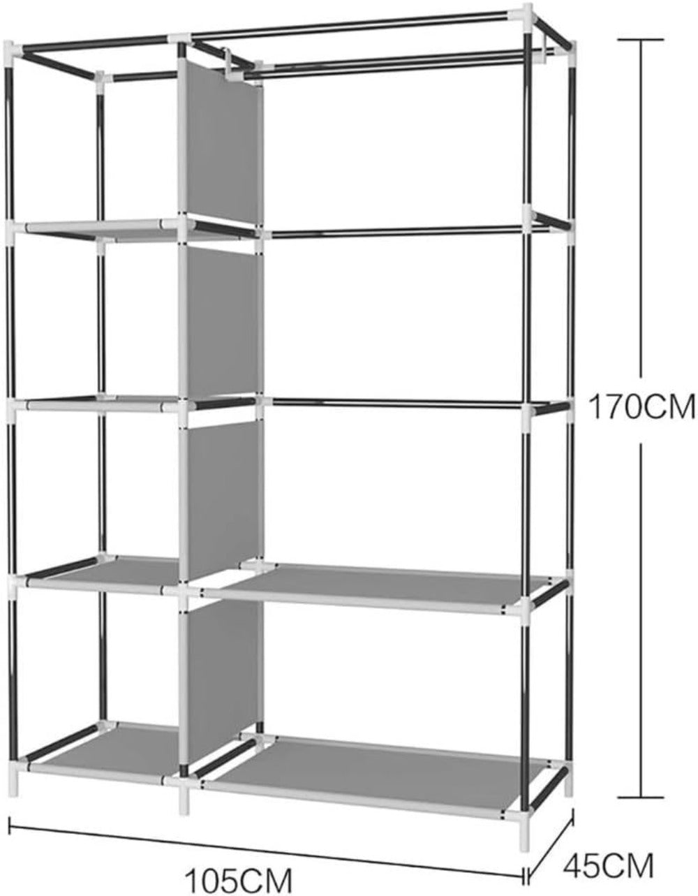 Armario Cecaro Group de tela 105X45X170 Cm - Estructura de acero reforzado, antipolvo e impermeable, armario portátil con estantes y barra para colgar, fácil de montar