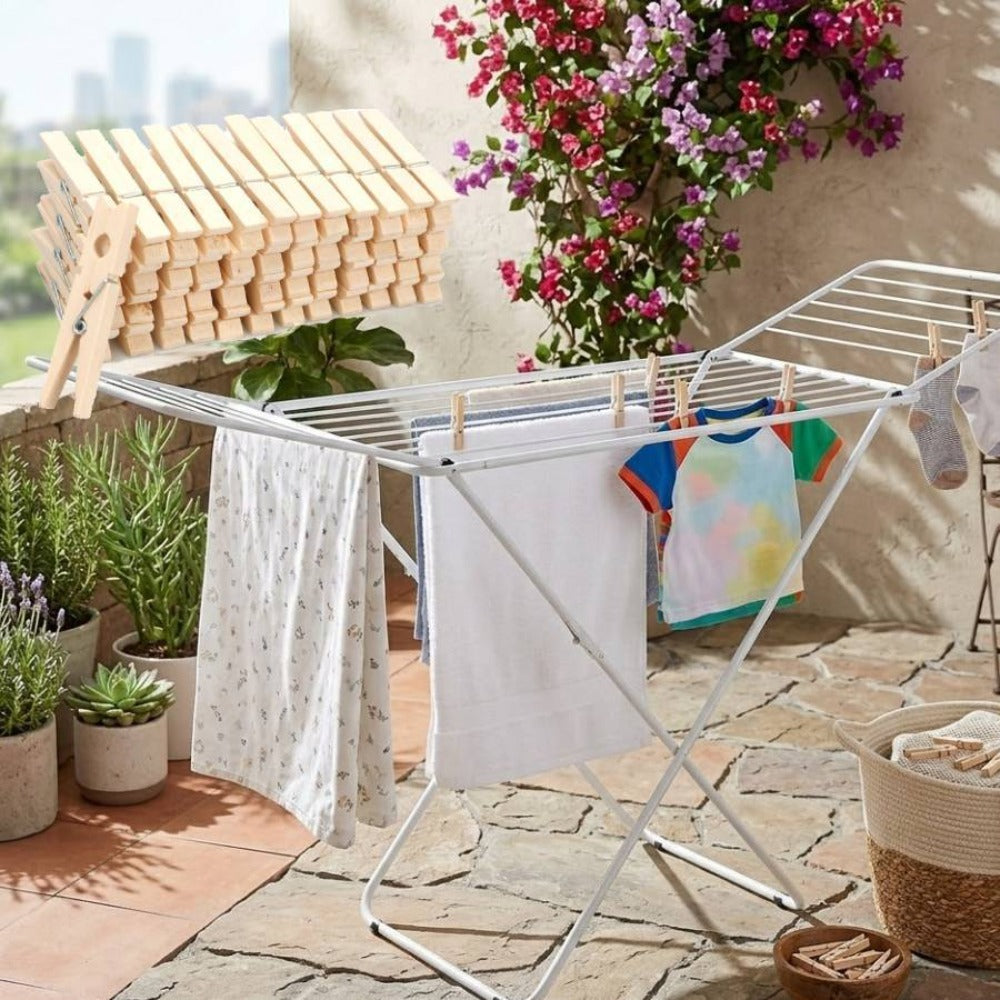 tendedero Plegable metálico, 20 Metros Espacio de tendido, Soporte para Tender Ropa, Patas Antideslizantes (Plateado, 52 x 102cm)