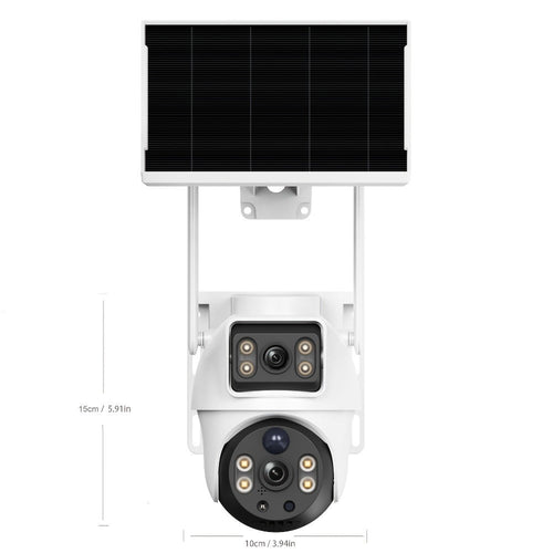 2 Cámaras WiFi de 8MP con Doble Lente, Visión Nocturna a Color, Ángulo de 360°, Audio Bidireccional, Detecção PIR y Alimentación Solar, Compatible con Red 2.4G