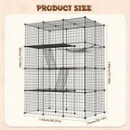 Cerradura Metálica Negra para Exteriores para Conejos, con Puerta y Adecuada para Animales Pequeños como Cobayas y Cachorros, Medidas 146X110X74 Cm (4 Columnas y 3 Capas)