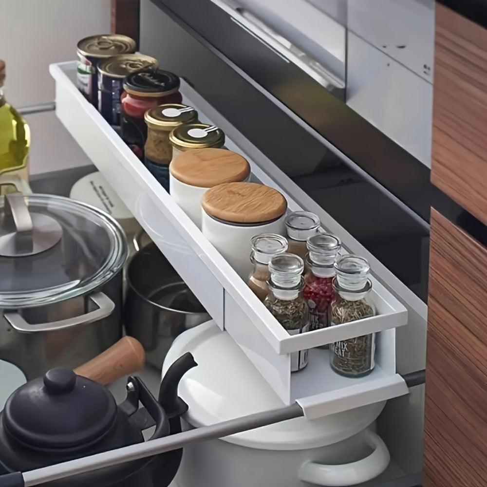 Estante de Especias Expandible, Estante de Metal Multifuncional, Estante de Almacenamiento Retráctil para Varios Botellas y Frascos en la Cocina - Estante de Platos de Un Solo Nivel, Orden y Arreglo, Uso Multiusos, Regalo Perfecto para el Día del Padre