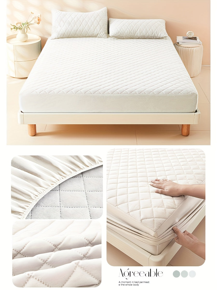 Este es un set de 3 piezas que incluye una funda protectora de colchón ultrasuave e impermeable y una media funda de almohada (el relleno de la almohada no está incluido). Cuenta con un diseño grueso y cálido en un color sólido, lo que lo convierte en una