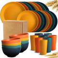 Juego de Vajilla para Cocina de 32 Piezas, Servicio para 8 Personas, Platos Principales, Platos de Postre, Tazones para Cereal, Vasos, Platos Coloridos Irrompibles para Camping al Aire Libre