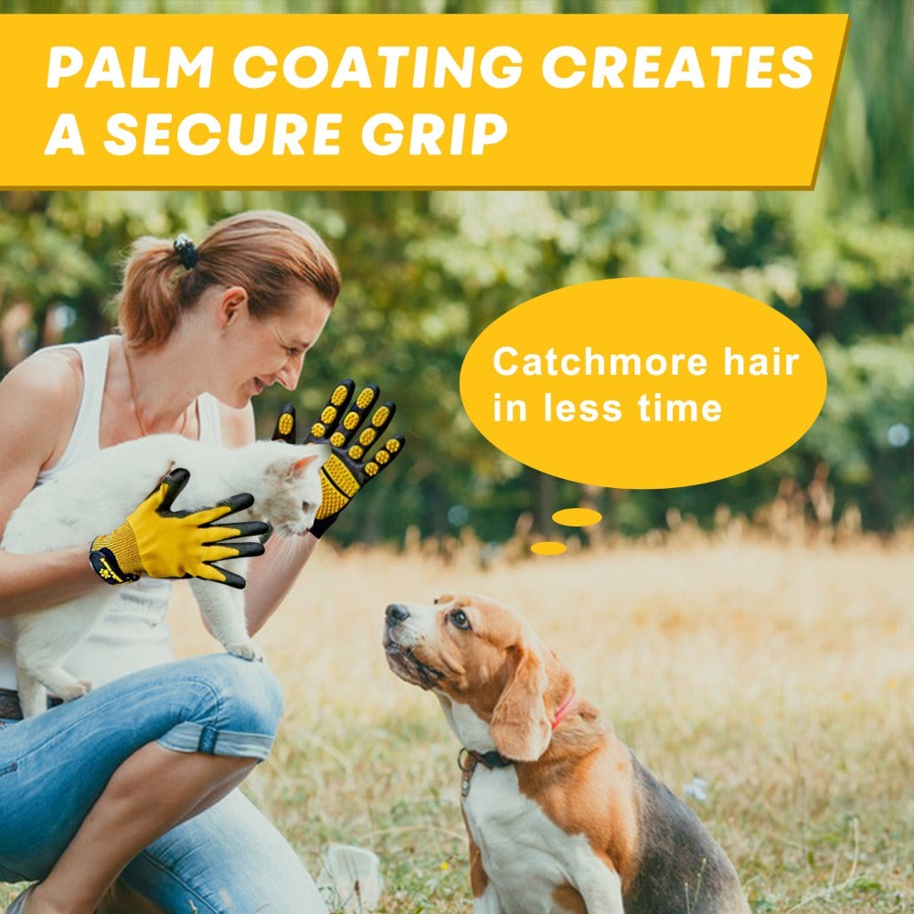 Guantes para baño y aseo de mascotas - Guantes para deshacer pelaje aptos para mascotas con pelo largo y corto, eficaces para eliminar el pelo de gatos, perros y caballos (Amarillo)