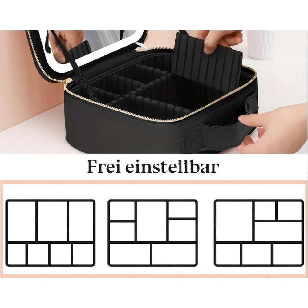 Neceser de Maquillaje, Bolso de Maquillaje con Espejo, Gran Capacidad, Bolso de Mano Portátil de Alta Gama, Bolsa de Almacenamiento de Cosméticos para Mujeres y Hombres, Espejo Redondo Pequeño de Detalle de Belleza con Aumento