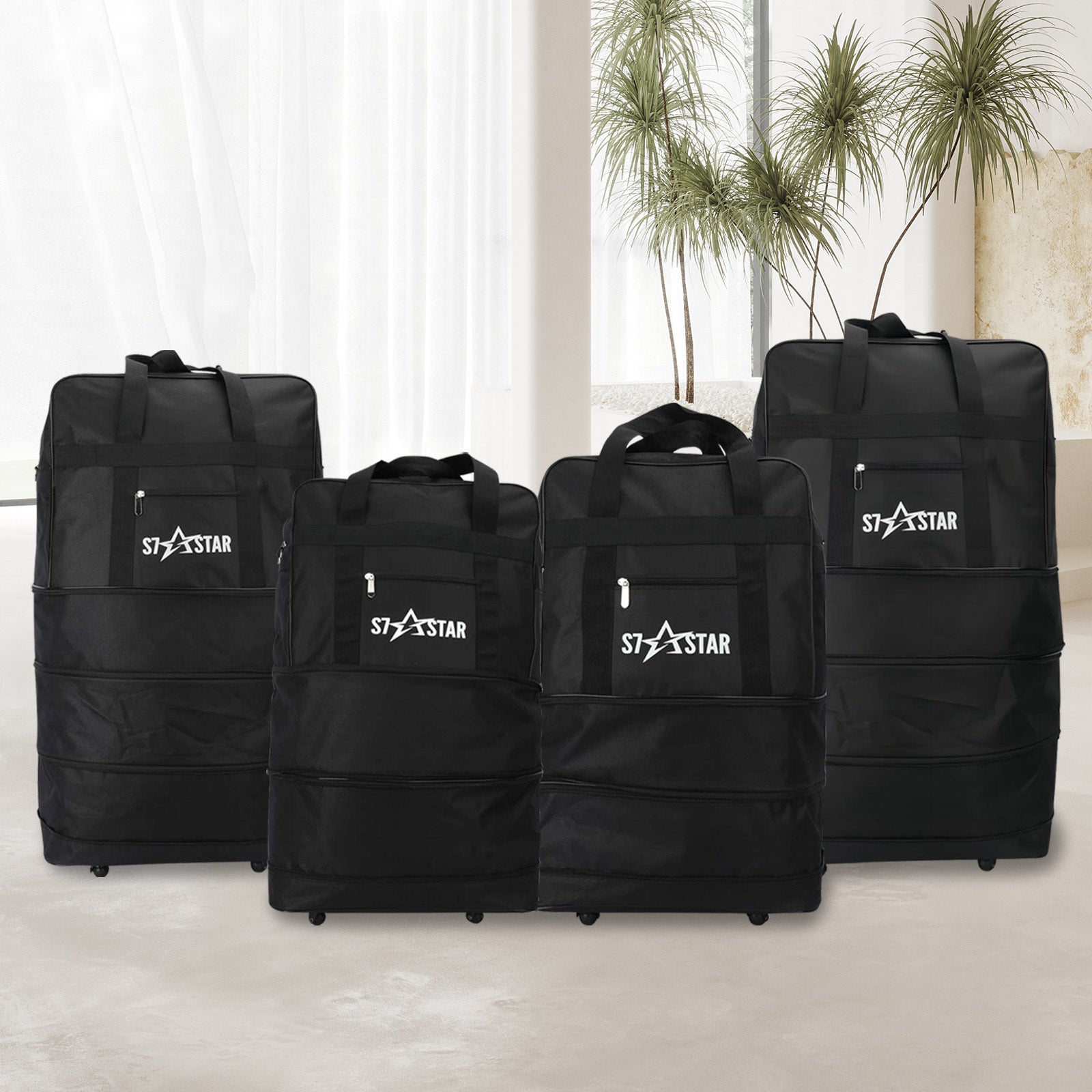 Bolsa de nylon tipo duffel de Base 100 litros con múltiples bolsillos con cremallera, liviana y duradera, capacidad de peso de 50 libras, color negro, 36 x 22 x 12.5 pulgadas