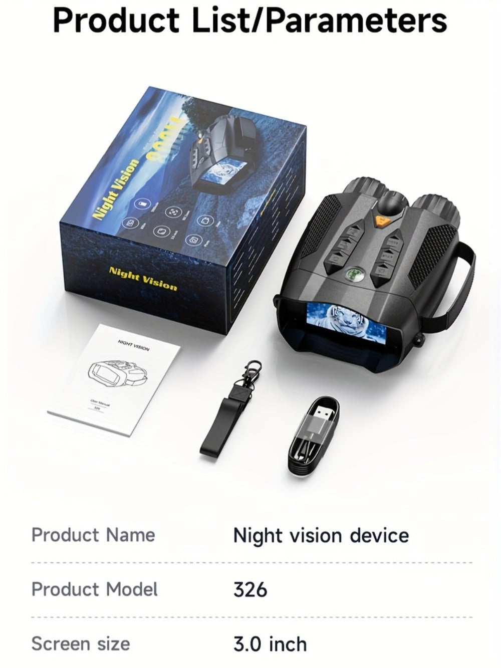 Binoculares de visión nocturna 4K HD, gafas de visión nocturna con pantalla de 3 pulgadas y linterna, adecuadas para la caza al aire libre en la oscuridad, seguridad para acampar, observación de la vida silvestre, zoom digital 10X, batería incorporada de