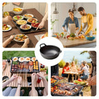 Wok de hierro fundido de 7.87 pulgadas con mango de anillo — Wok pre-temperado con revestimiento antiadherente y fondo plano, apto para placas de inducción, estufas de gas, estufas eléctricas, hornos y parrillas. Incluye una tapa. Ideal para camping inter