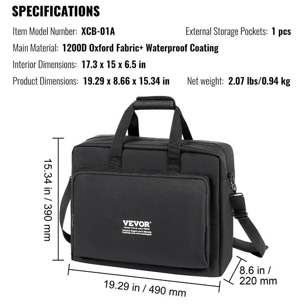 VEVOR Bolsa de Transporte para Mezclador de DJ Acolchada, Tela Oxford 1200D, Bolsa de Equipo para DJ con Bolsillo de Almacenamiento 4.92 ft Correa de Hombro Desmontable 0.39 in Acolchado, Estuche de Almacenamiento 19.29 x 8.66 x 15.34 in para Controlador