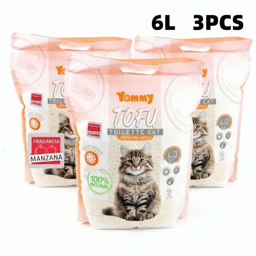 Arena para gatos de tofu, 18 litros (3 bolsas) | Aglomeración rápida, desodorizante eficaz | Ingredientes 100% naturales | Soluble en agua | Neutraliza olores | Sin polvo | Súper absorbente | Ligera | Disponible en aromas Original, Lavanda, Manzana y Limó