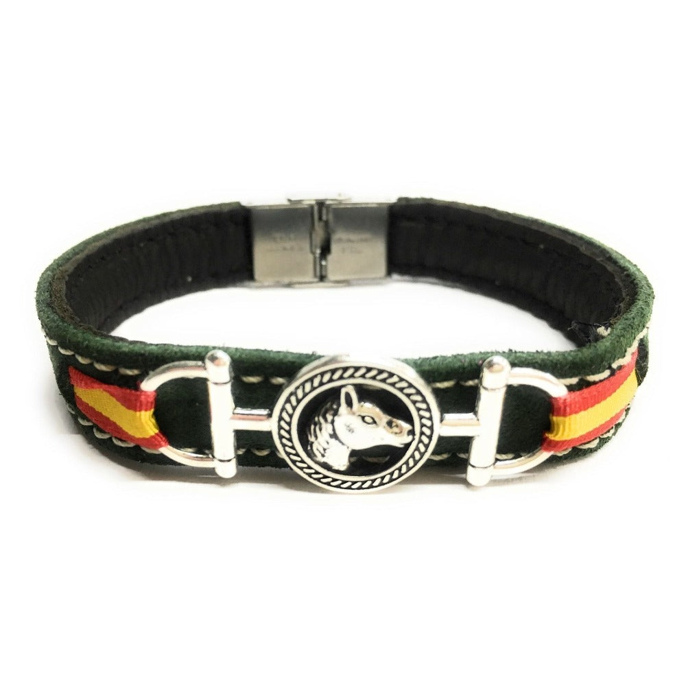 Pulsera De Cuero Figura Estribo y Figura Caballo | Bandera De España | Complementos de Moda Unisex