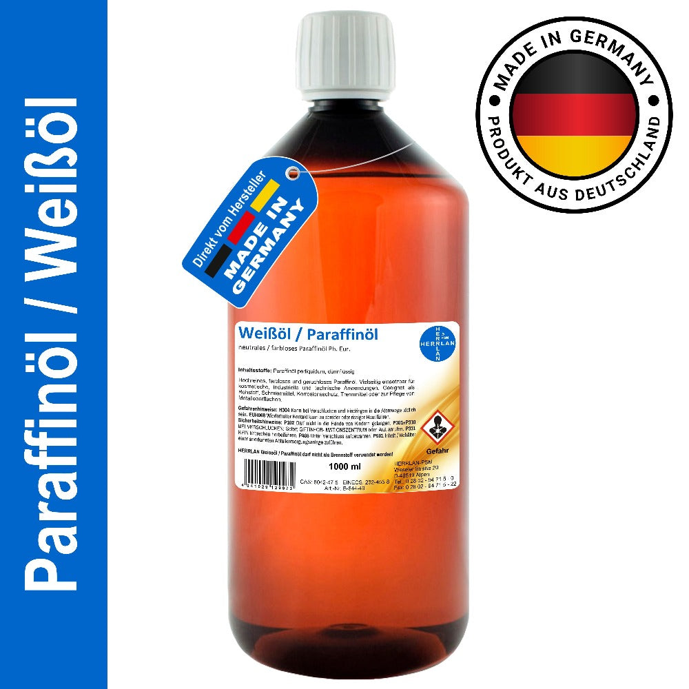 Aceite de parafina blanco (Ph. Eur.) altamente refinado, neutro, incoloro, fino e inodoro I Calidad HERRLAN I Hecho en Alemania