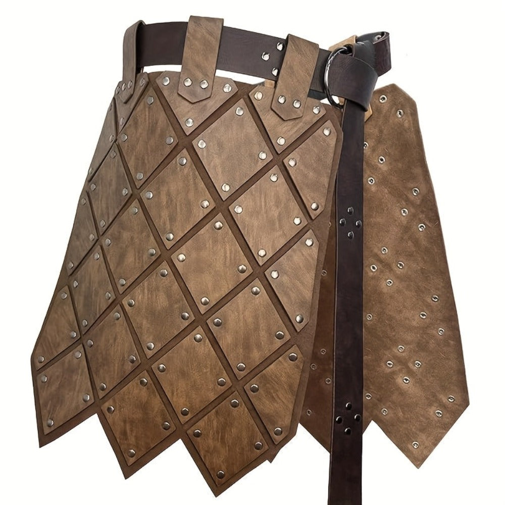 Armadura Medieval de Cuero Sintético para Muslo y Cintura con Cinturón - Protector de Falda Medieval de Doble Cara para LARP Combat, Ferias Renacentistas - Disfraz de  y Mercenario para Halloween, Navidad, Mardi Gras - Duradero y Fácil de Cuidar (no lavab