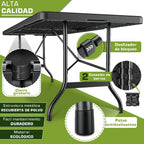 tillvex® Mesa de jardín plegable 180x75cm, resistente a la intemperie | Mesa de camping y buffet de plástico con asa | Para jardín, terraza, camping, balcón, 6 personas, negro