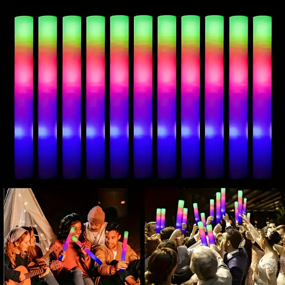 100 Barras Luminosas de Espuma para Recuerdos de Fiesta, 3 Modos de Destello para Barras de Espuma LED, Brillo para Suministros de Fiesta, Perfecto para Decoración del Hogar, Decoración Exterior, Boda para Fiesta, Cumpleaños