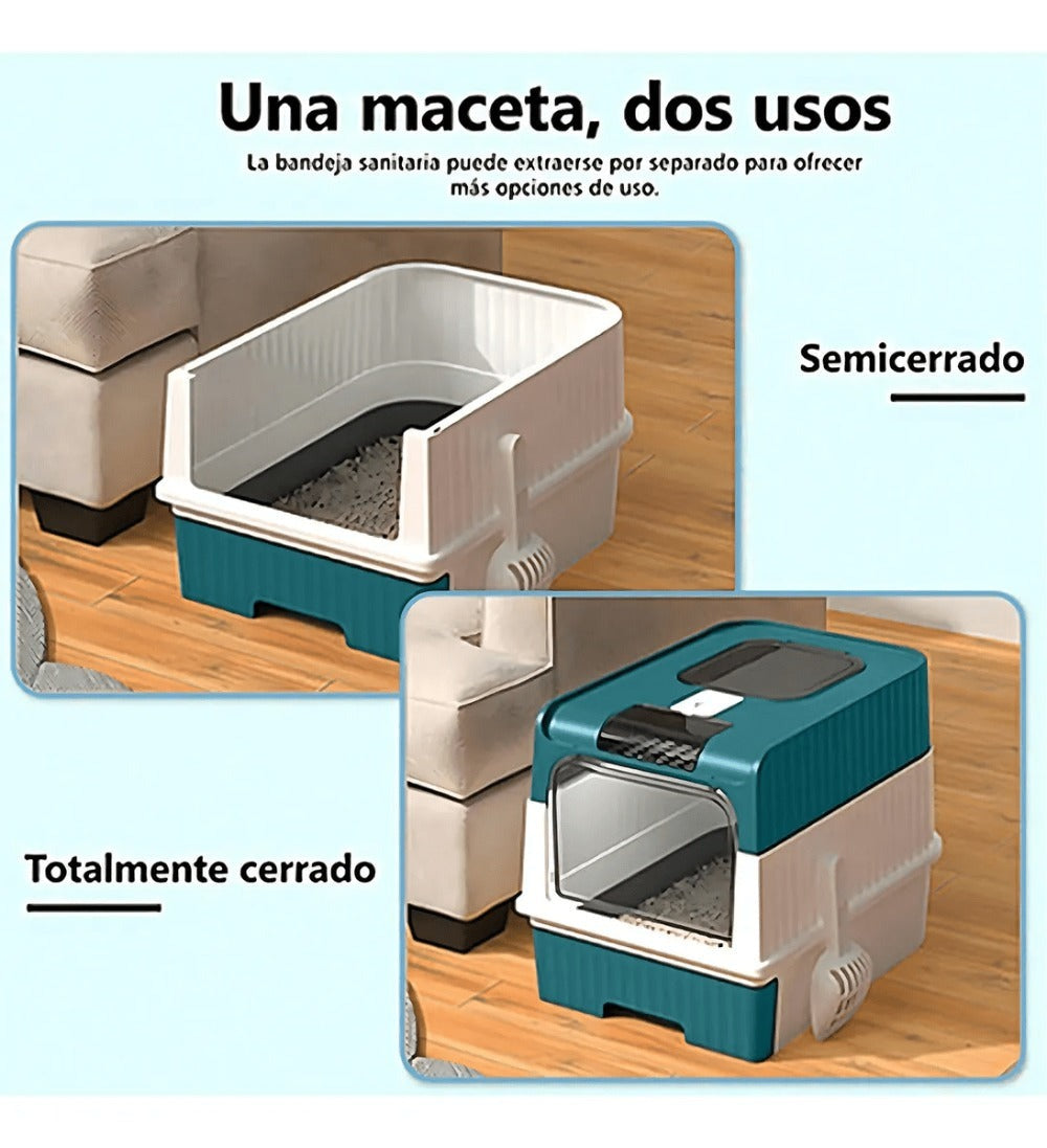Caja de Arena para Gatos Espaciosa con Tapa Arenero - A Prueba de Fugas, Diseño Plegable, Soporta hasta 14.97 KG, Incluye Pala, Sin Rastro para Limpieza Fácil, Construcción Duradera de ABS/PE/Silicona, Forma Rectangular, Caixa de Arena para Gatos Extra Gr