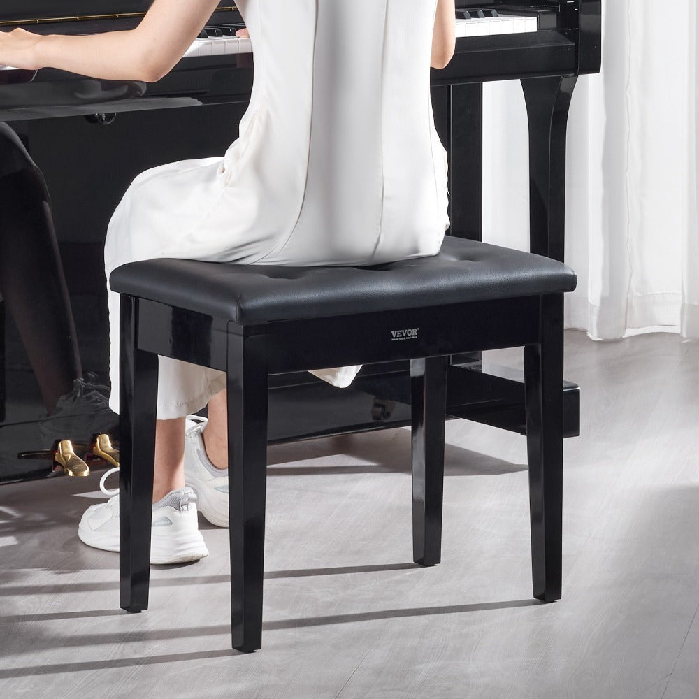 Banca de Piano con Almacenamiento, Asiento Acolchado y Estante de Madera para Libros VEVOR