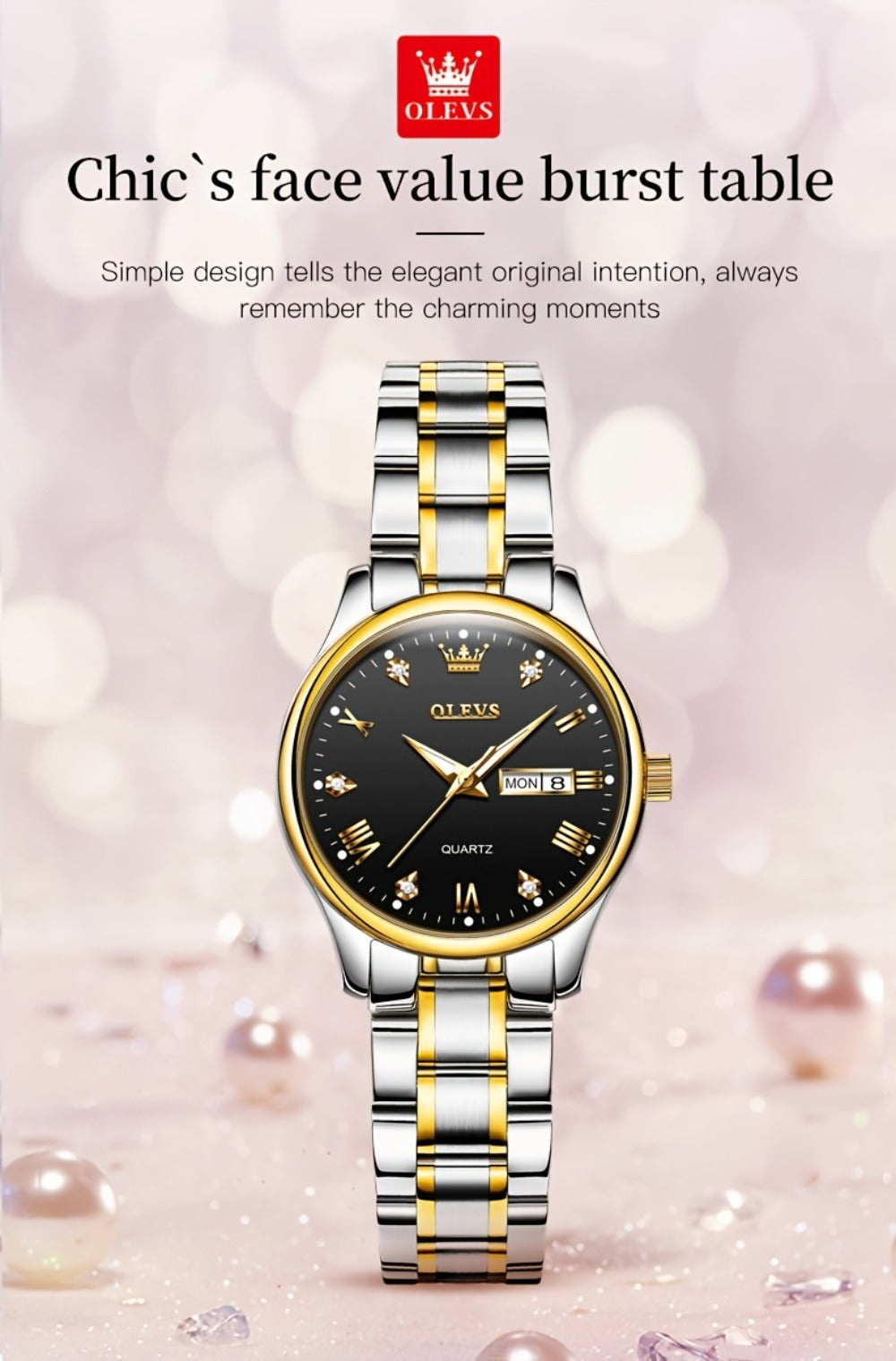 Relojes de Mujer OLEVS: Elegantes y de Moda para Negocios, Diseño Femenino para Muñecas Pequeñas, Cara Pequeña, Tono Dorado y Plateado, Correa de Acero Inoxidable, Cuarzo Analógico, Fecha y Día, Luminiscente, Esferas en /Blanco/Dorado/Azul