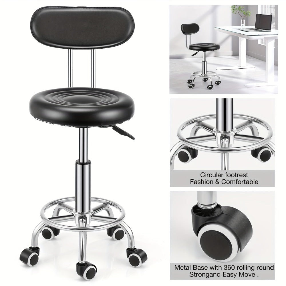 Taburete giratorio moderno de PU con respaldo bajo, altura regulable, para trabajo, salón, dibujo técnico, con reposapiés ()
