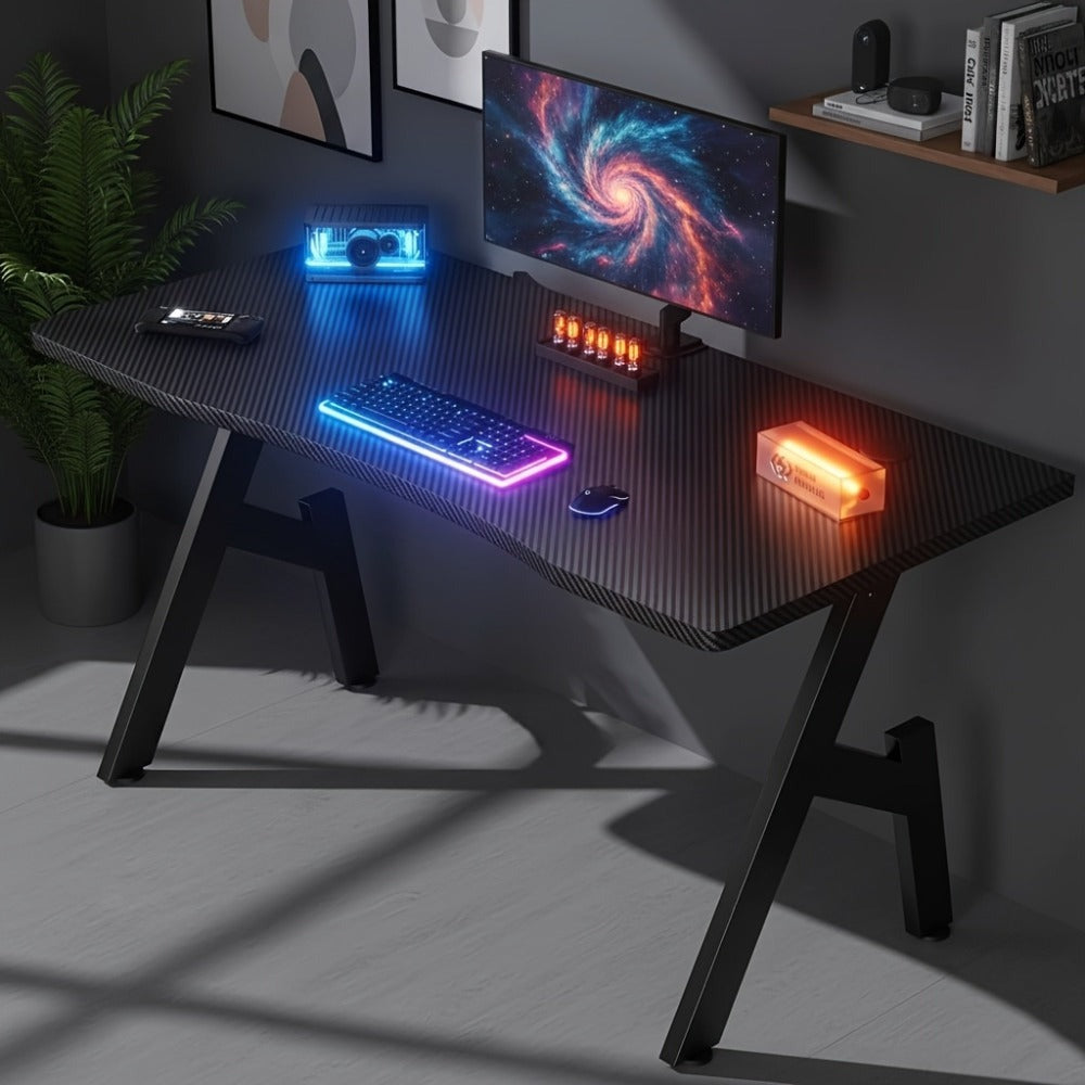 Escritorio Gaming en Forma de A de 101.6 cm, Escritorio de Fibra de Carbono y Diseño Ergonómico, Escritorios de Oficina con Almohadillas para los Pies, para Dormitorio en Casa, Negro