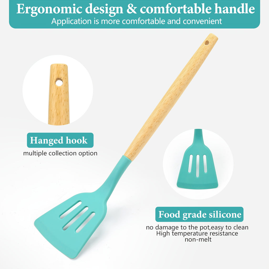 Juego de 19 piezas, Cuchillo de cocina, Juego de cocina, Juego de utensilios de cocina (Con mangos de madera), Juego de cocina de seguridad, Juego de herramientas de cocina antiadherentes, Utensilios de cocina modernos lavables, Utensilios de cocina, Adec