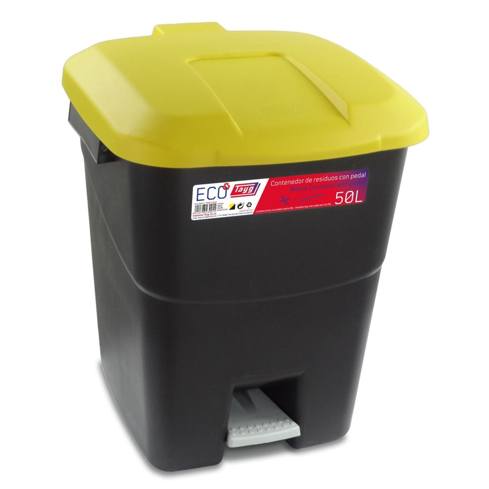 Tayg Cubo de Basura Con Pedal 50 L, Varios Colores – Cubo de Basura Resistente, Facil Limpieza, Capacidad Amplia, Uso de Contenedor para Basura Cocina o Exteriores. 400 x 430 x 509 mm.