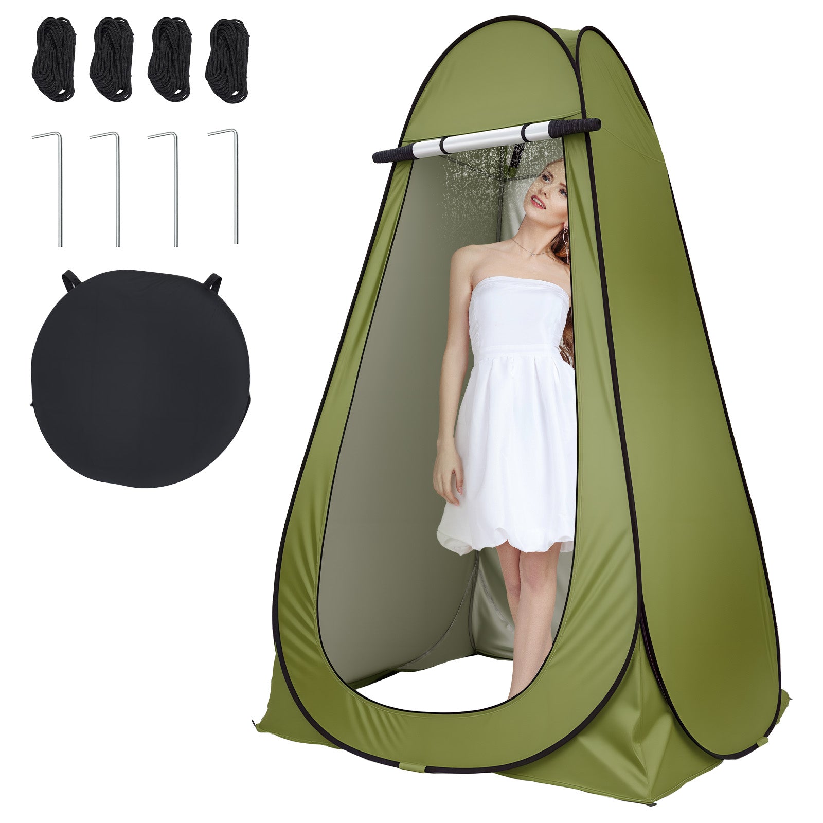 Carpa Portátil de Privacidad para Exteriores - Montaje Instantáneo para Ducha, Baño y Cambio de Ropa con Diseño Ovalado en Forma de Cúpula, Refugio Ligero Verde para Baño Pop-Up en RV, Playa, Jardín, Caravana (No Necesario)