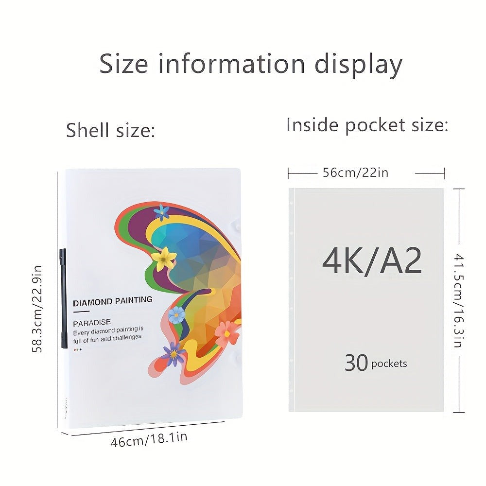 1pc Carpeta de Almacenamiento para Arte de Pintura de Diamantes A3/4K para Adiciones de Pintura de Diamantes con 30 Fundas Protectoras de Página Interior (42.5 X 30.3Cm) (56 X 41.5Cm)