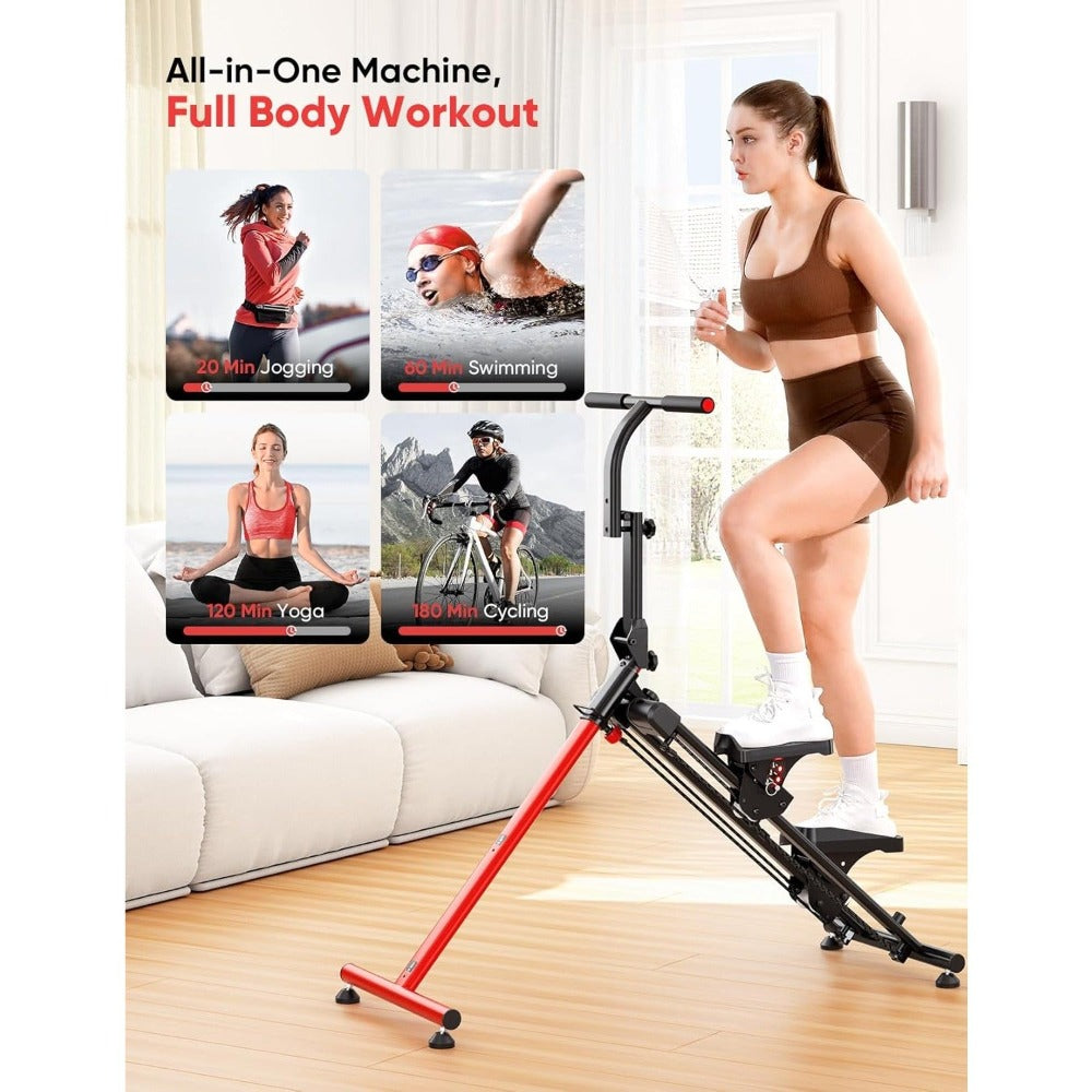 Esta versátil máquina de escalón ofrece funciones de esquí y escalada, es plegable para uso doméstico e incluye pedales anchos antideslizantes y manillares para mejorar la quema de grasa. Viene 90% preensamblada para una fácil configuración y se puede gua