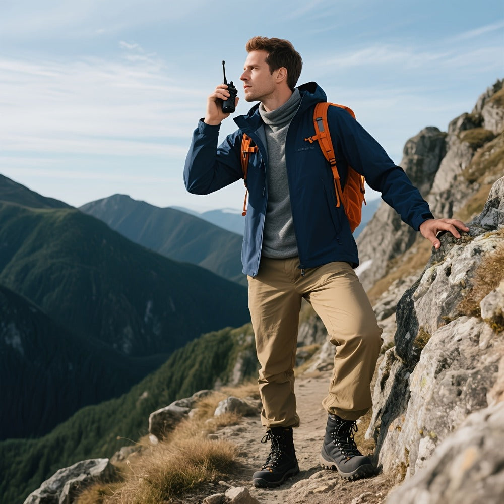 2 piezas de walkie talkies recargables, radios bidireccionales de largo alcance de 3-5 km con auriculares, radios bidireccionales de 16 canales walky talky UHF portátiles para adultos para senderismo, ciclismo, camping, alimentación por USB, regalo de San