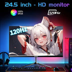 Monitor Gaming Gawfolk de 24.5 pulgadas para PC, Curvo (3000R) 120Hz, Monitor para Visualización Deportiva con FHD 1080P 1Ms Sin Borde, 98% Srgb, Ángulo Amplio de 178°, HDTV, VGA