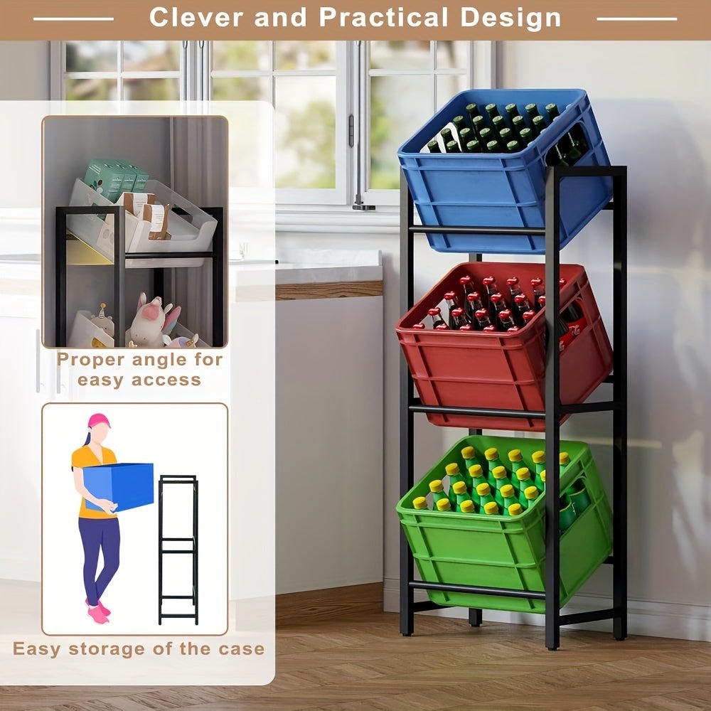 1pc Estante de Bebidas Metálico de Estilo Industrial de 3 Niveles - Ahorra Espacio, Antioxidante con Almohadillas Estables y Diseño de Ángulo de Inclinación, Perfecto para Encimera de Cocina y Almacenamiento en Armario, Estante de Almacenamiento de Cocina