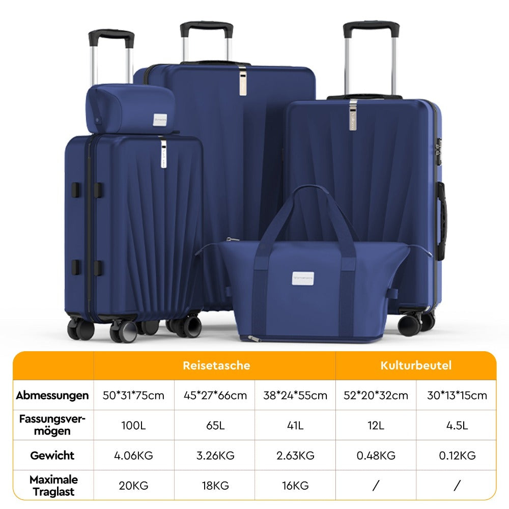 Juego de 5 piezas de equipaje, juego de viaje para trolley de negocios y viajes, cerradura TSA, ruedas de 360°