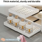 Organizador de gabinete extraíble, estante de almacenamiento resistente y expandible con cajones deslizantes, sin necesidad de taladrar, organizador para cocinas y baños, estante deslizable, extensible 31-52 cm (, blanco)