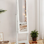 SONGMICS Espejo Joyero 41x151x36.5cm, Armario Joyero, con LED, Armario de Pie con Espejo para Joyas, de Madera, Cerradura, Iluminacin