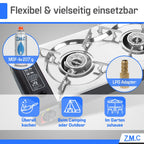Estufa de Gas para Camping ZMC de 2 Quemadores con Adaptador LPG y Estuche de Almacenamiento – Estufa de Gas Doble con Potencia de 2.5 kW, Encendido Piezoeléctrico, Compatible con Cilindros de Gas Butano de 227g y Botellas de Gas LPG – Estufa de Gas Portá