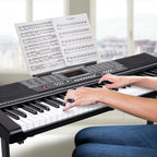 Teclado de piano electrónico BAKAJI, 61 teclas, piano digital multifuncional con atril, banqueta, auriculares, 255 ritmos, entrada USB/AUX