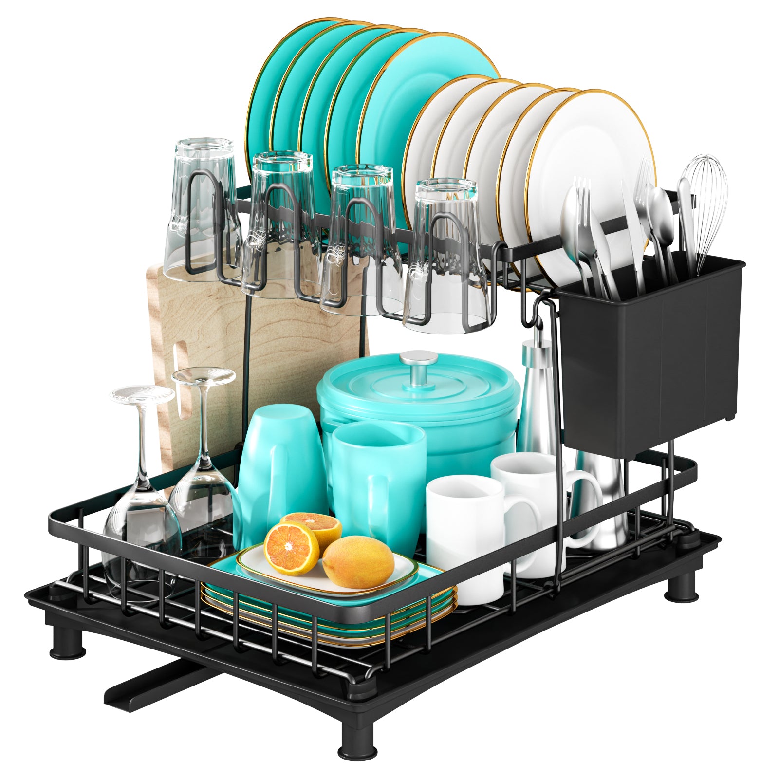 Escurridor de Platos, Escurridor de Cocina de Doble Capa con Bandeja de Drenaje, Escurridor con Organizador de Cubiertos y Tabla de Cortar, Regalo Perfecto para Mujeres, Esposa, Día de la Madre, Accesorio de Cocina