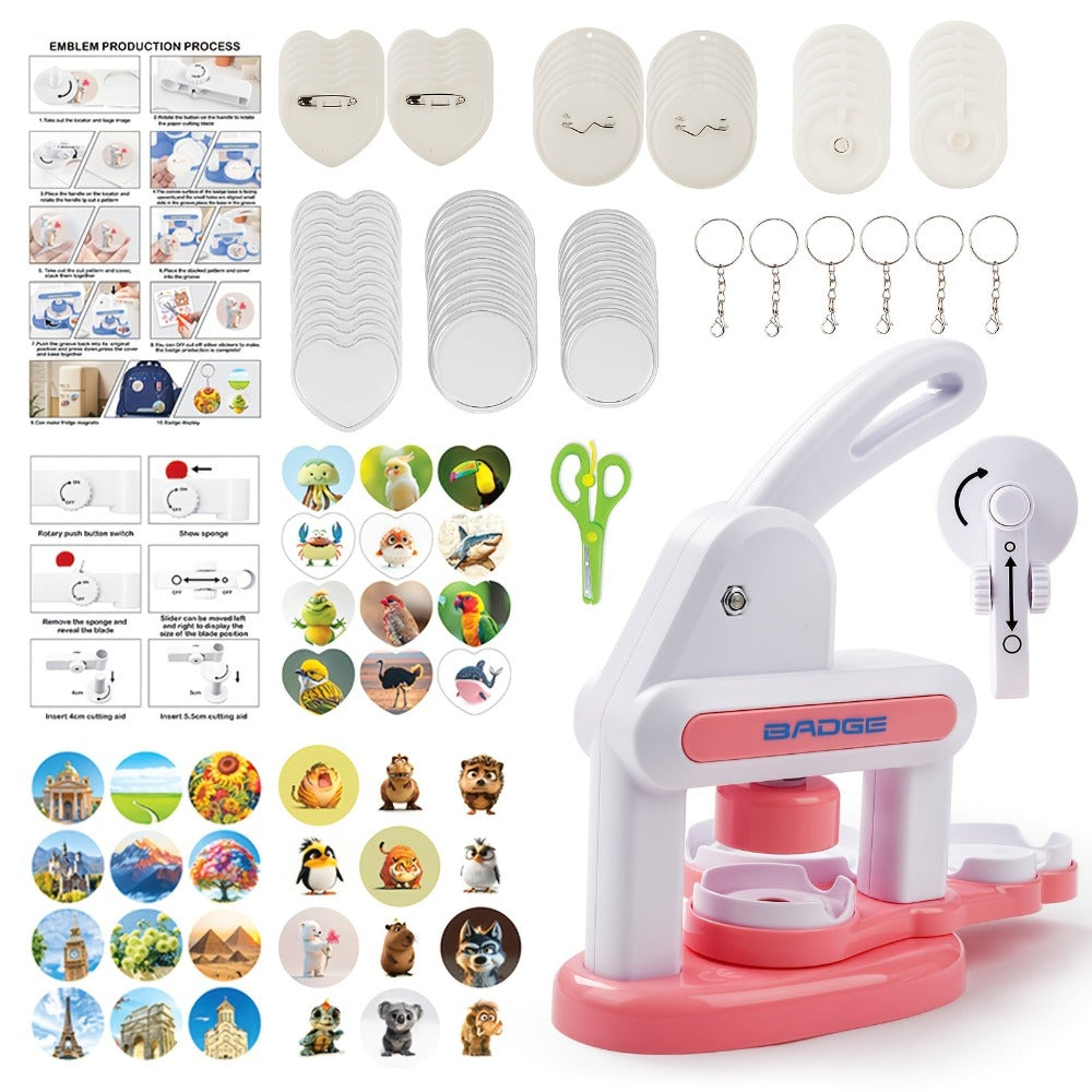 Máquina para hacer botones, 55 mm x 35 mm, kit de máquina de prensa para hacer botones magnéticos sin instalación, máquina de prensa para perforar insignias, con 12 placas para insignias de 55 mm, 12 placas para insignias de 35 mm y 12 placas para insigni